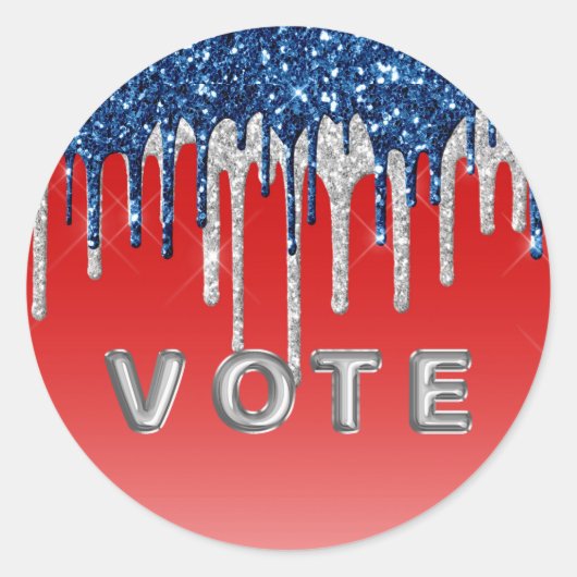 Americana Glitter Drip Vote Ronde Sticker (Voorkant)