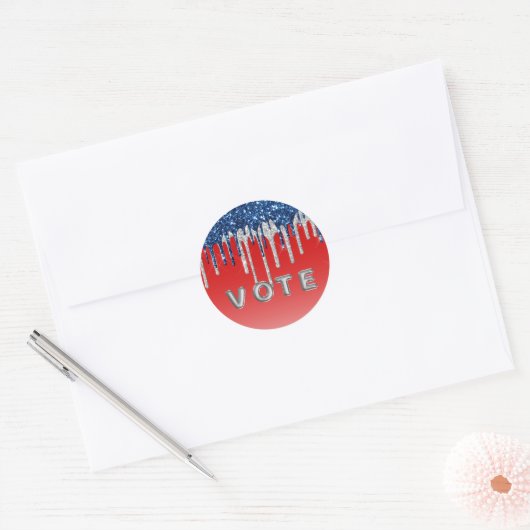 Americana Glitter Drip Vote Ronde Sticker (Envelop)
