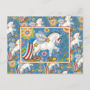 AMERICANA GRILLIGE PATRIOTISCHE PONY Fantasie Feestdagenkaart
