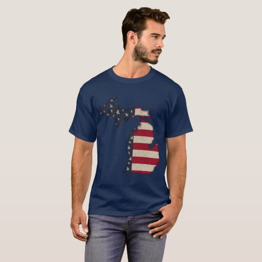 Americana Grunge Michigan | Afbeelding voor en ach T-shirt (Voorkant volledig)