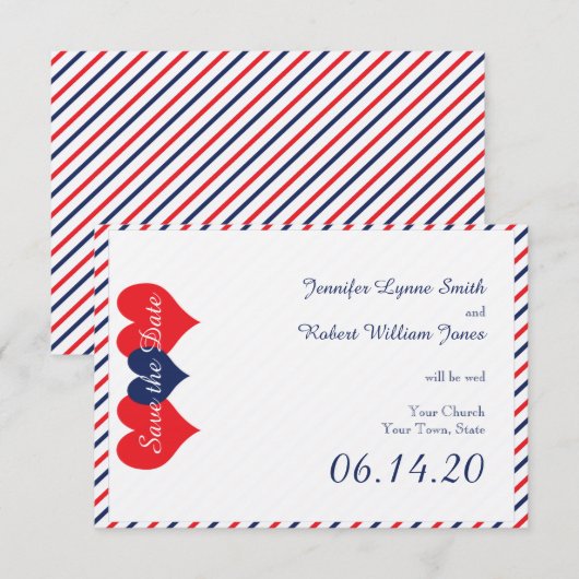 Americana Harten Bruiloft Save the Date (Voorkant / Achterkant)