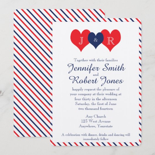 americana harten bruiloft uitnodiging (Voorkant / Achterkant)
