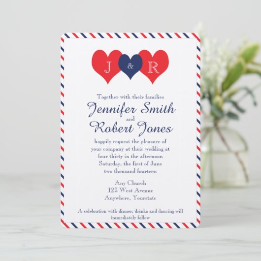 americana harten bruiloft uitnodiging (Staand voorkant)