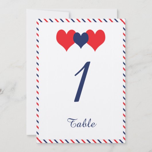 Americana Harten Trouwtafel Nummer Kaart (Voorkant)