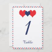 Americana Hearts Weddenschap Table Number Kaart (Achterkant)