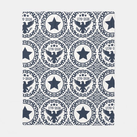Americana Heritage Eagle Medallion (Navy Cream) Fleece Deken (Voorkant)