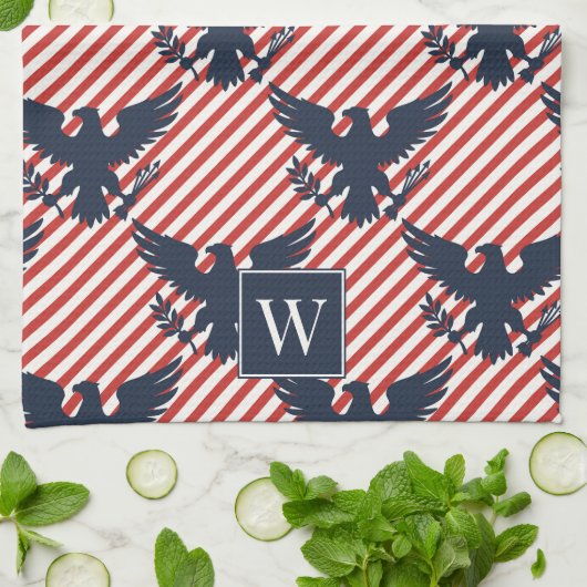 Americana Heritage Eagle Stripe Monogram Theedoek (Gevouwen)