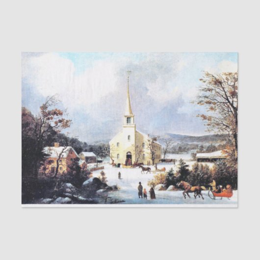 Americana Horse Sleigh Church Snow Tissue Paper Tissuepapier (Voorkant)