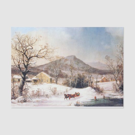 Americana Horse Sleigh Snowy Winter Tissue Paper Tissuepapier (Voorkant)