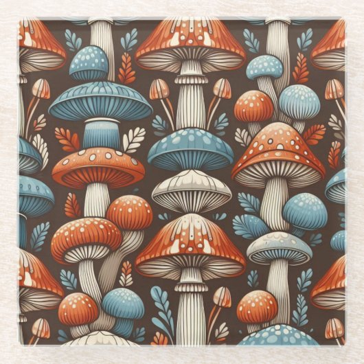 Americana Mushrooms Glazen Onderzetter (Voorkant)