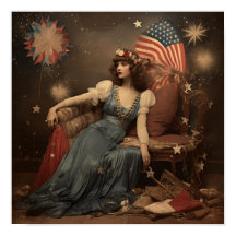 Americana Nieuwjaar Vrouw met een Vlag