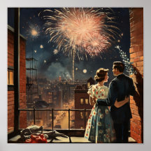 Americana Paar Kijken Vuurwerk op Nieuwjaar