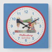 Americana Patchwork Sewing Machine Wall Clock Vierkante Klok (Front)
