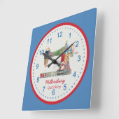 Americana Patchwork Sewing Machine Wall Clock Vierkante Klok (Angle)