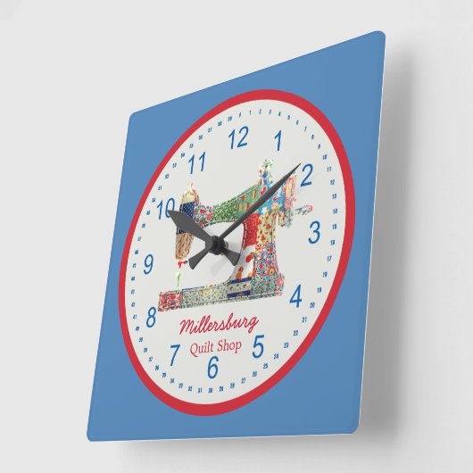 Americana Patchwork Sewing Machine Wall Clock Vierkante Klok (Hoek)