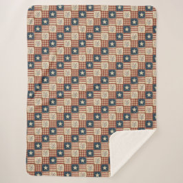 Americana Patriotic Country Rustic Farmhouse Sherpa Deken