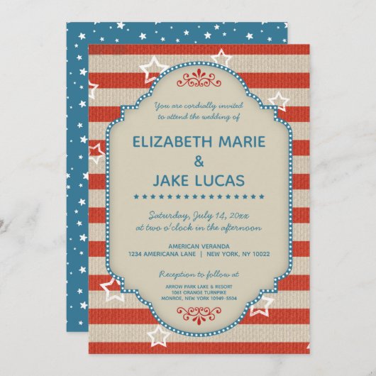Americana Patriotic Wedding Invitation Kaart (Voorkant / Achterkant)