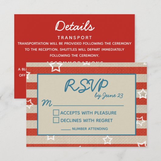 Americana Patriotic Wedding RSVP — Details Invoege (Voorkant / Achterkant)