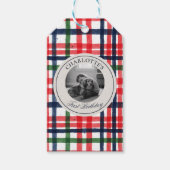  Americana Plaid Doodle Dog Eerste Verjaardag Cadeaulabel (Voorkant)