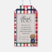  Americana Plaid Doodle Dog Eerste Verjaardag Cadeaulabel (Achterkant)