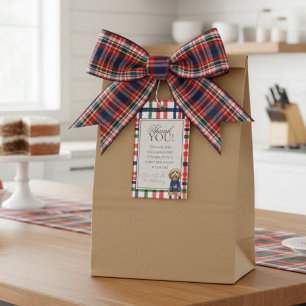 Americana Plaid Doodle Dog Eerste Verjaardag Cadeaulabel