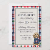 Americana Plaid Doodle Dog Eerste Verjaardag Kaart (Voorkant)
