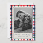 Americana Plaid Doodle Dog Eerste Verjaardag Kaart (Achterkant)