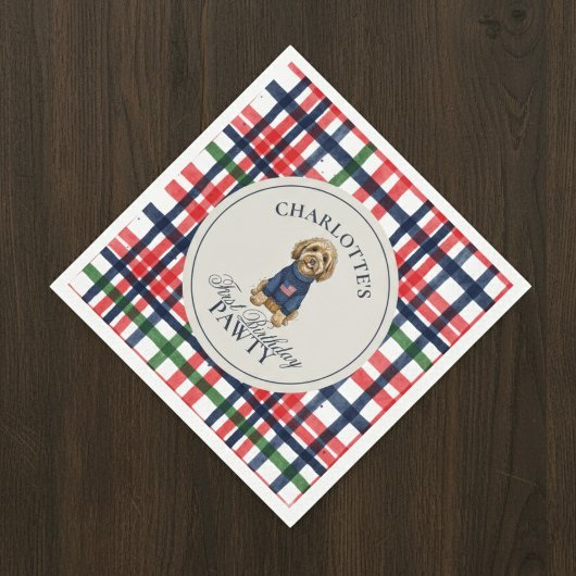  Americana Plaid Doodle Dog Eerste Verjaardag Servet