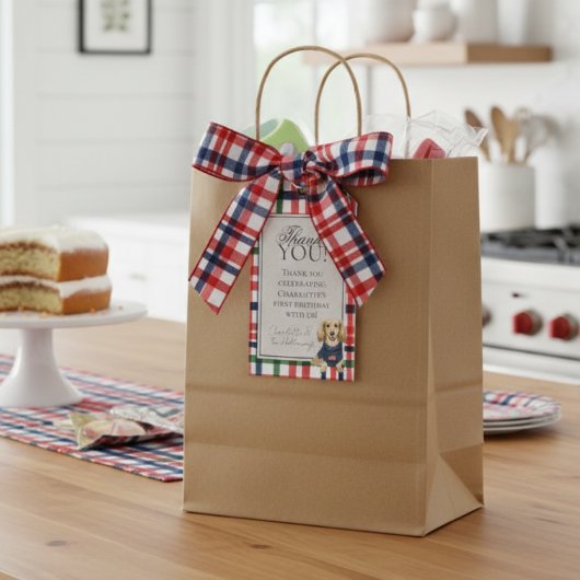 Americana Plaid Tachshund eerste verjaardag Cadeaulabel
