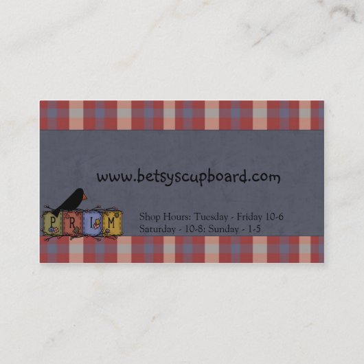 Americana Primitive Country Rood, wit, Blauw Plaid Visitekaartje (Achterkant)