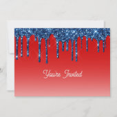 Americana Red Blue Glitter Drip Birthday Kaart (Voorkant)