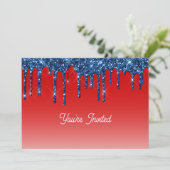 Americana Red Blue Glitter Drip Birthday Kaart (Staand voorkant)