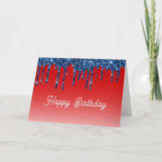 Americana Red Blue Glitter Drip Birthday Kaart