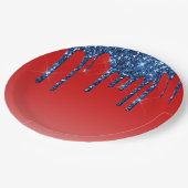 Americana Red Blue Glitter Drip Papieren Bordje (Gekanteld)