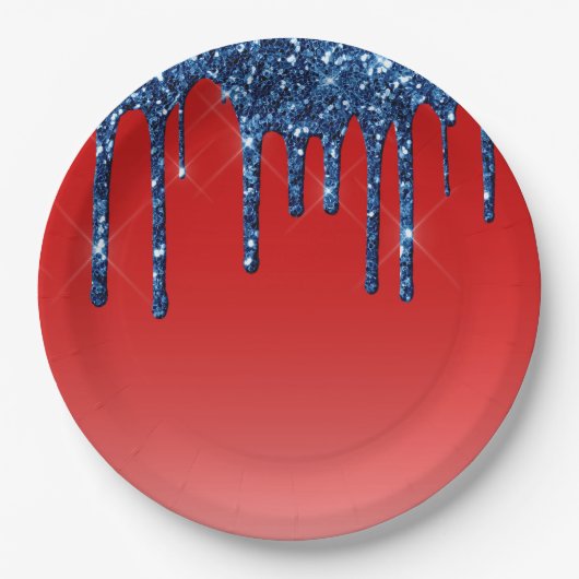 Americana Red Blue Glitter Drip Papieren Bordje (Voorkant)