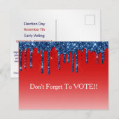 Americana Red Blue Glitter Drip Vote Reminder Briefkaart (Voorkant / Achterkant)