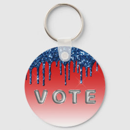 Americana Red Blue Glitter Drip Vote Sleutelhanger