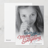 Americana Red Ribbon Script Holiday Photo Card Feestdagenkaart (Voorkant / Achterkant)