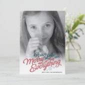 Americana Red Ribbon Script Holiday Photo Card Feestdagenkaart (Staand voorkant)