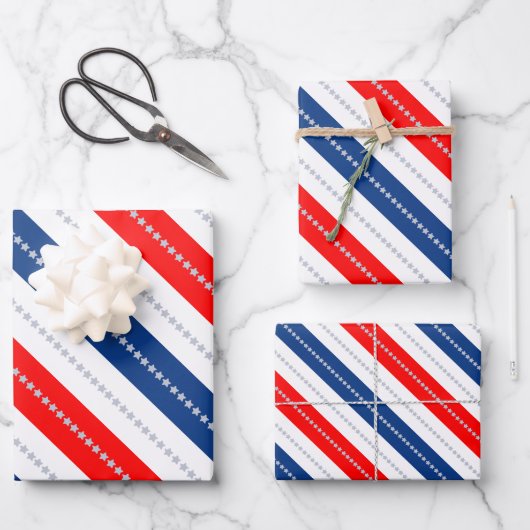 Americana Red White Blue Stars & Stripes Inpakpapier Vel (Voorkant)