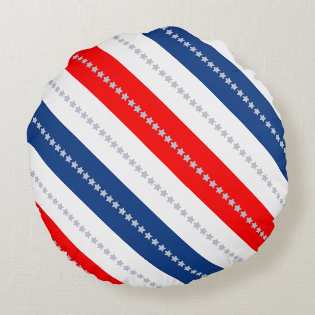 Americana Red White Blue Stars & Stripes Rond Kussen (Achterkant)