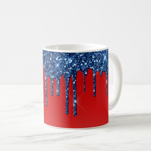 Americana Rood Blauw Glitter Drip Koffiemok (Voorkant rechts)
