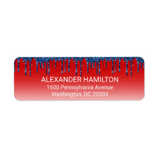 Americana Rood Blauw Glitter Drip Retouradres Etiket