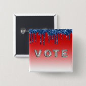 Americana Rood Blauw Glitter Drip Stem Vierkante Button 5,1 Cm (Voorkant /achterkant)