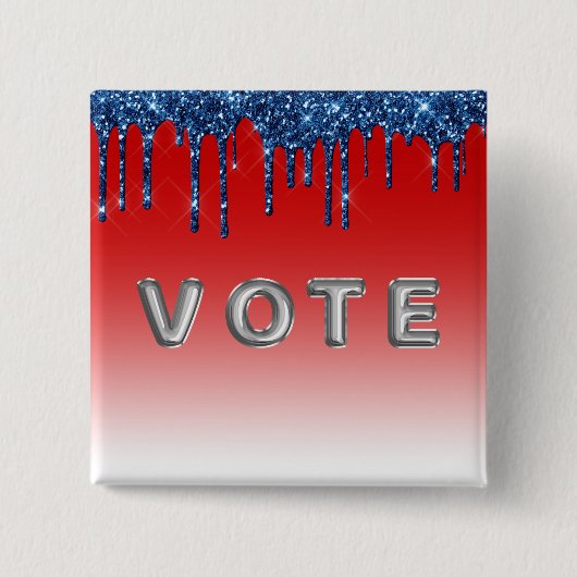 Americana Rood Blauw Glitter Drip Stem Vierkante Button 5,1 Cm (Voorkant)