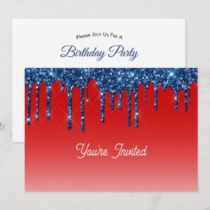Americana Rood Blauw Glitter Drip Verjaardag Kaart
