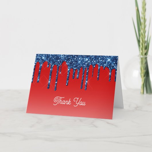 Americana Rood Blauw Glitter Druppel Bedankkaart (Voorkant)