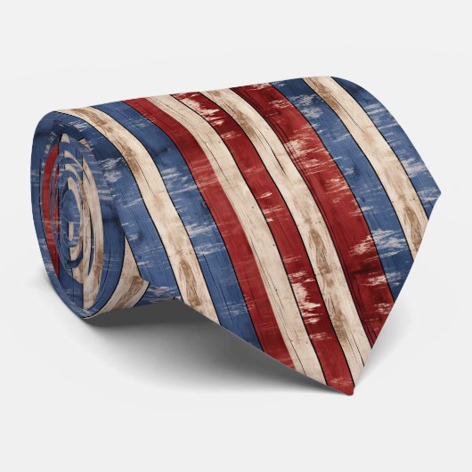 Americana Rood Wit Blauw Patriottisch Faux Hout Stropdas (Opgerold)