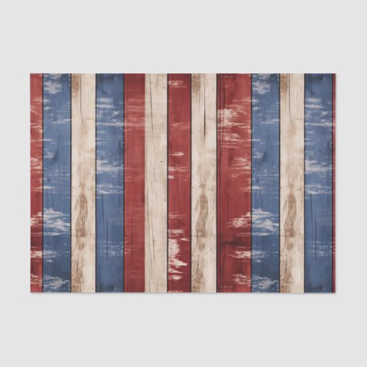 Americana Rood Wit Blauw Patriottisch Faux Hout Tissuepapier (Voorkant)