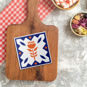 Americana Sinaasappel Tulp Blue Border Keramische  Tegeltje